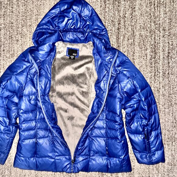 A.N.A Women's Fleece Fur Lined Down Full Zip Puffer Hooded Jacket in Blue - Picture 14 of 14